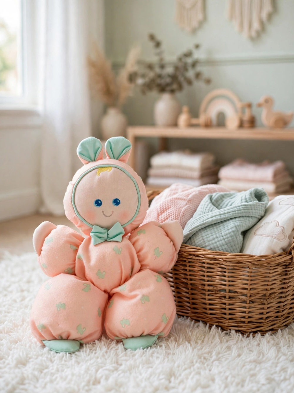 Fisher-Price Peach Plush Bunny with Mint Accents